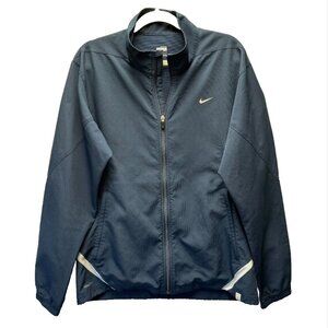 Nike Fit Dri Jacket Mens L Blue White Full Zip Lightweight Athletic Zip Pockets